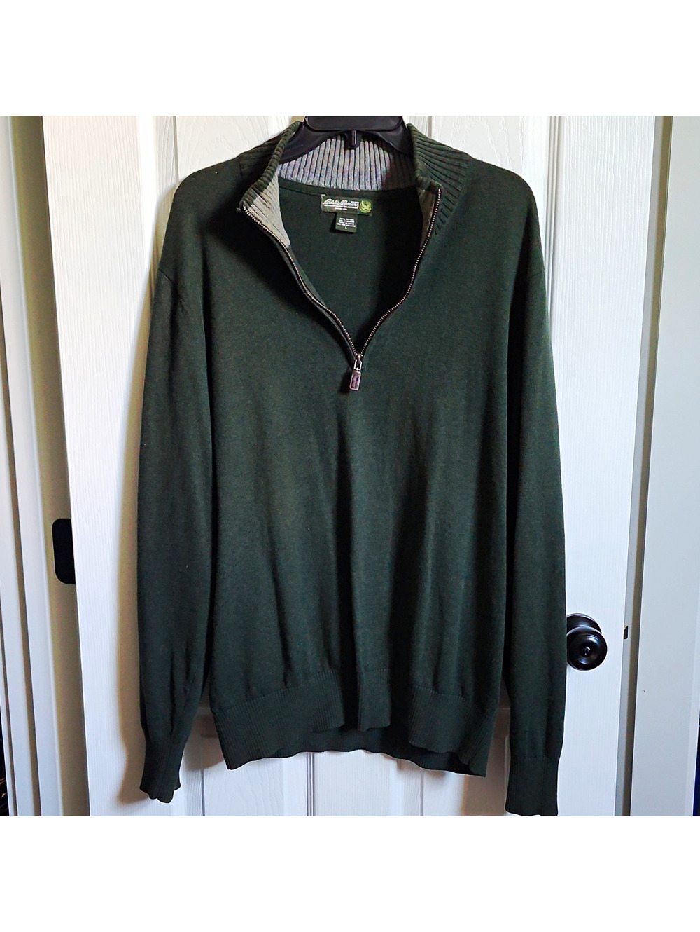 Eddie Bauer Men’s L Cotton Cashmere  1/4 Zip Sweater Green